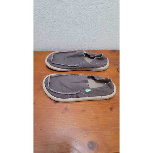 Sanuk Mens Brown Canvas Slip-On Shoes With Frayed Edges - Eco-Friendly & Comfort - Picture 4 of 11